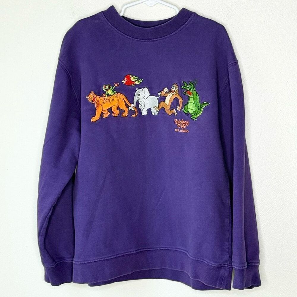Disney Rainforest Cafe Vintage Embroidered Purple Sweatshirt - Kids US M (8)